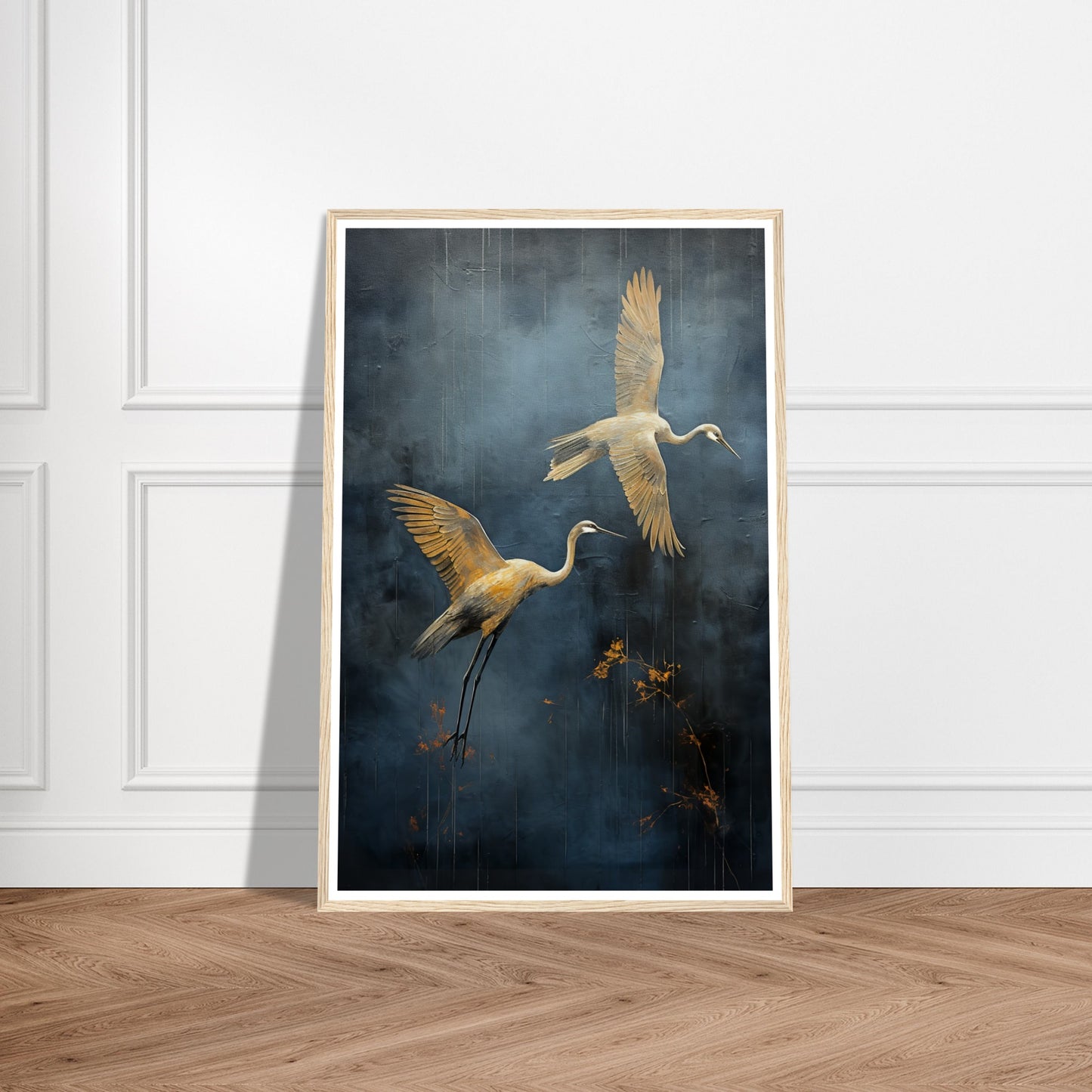 Japanese Inspired Soaring Cranes Wall Art Print