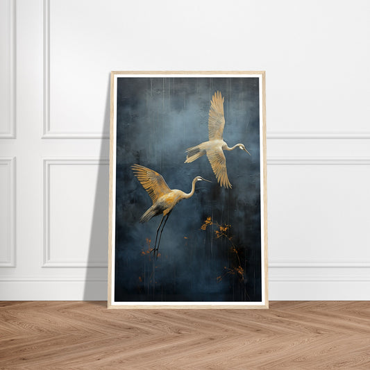 Japanese Inspired Soaring Cranes Wall Art Print