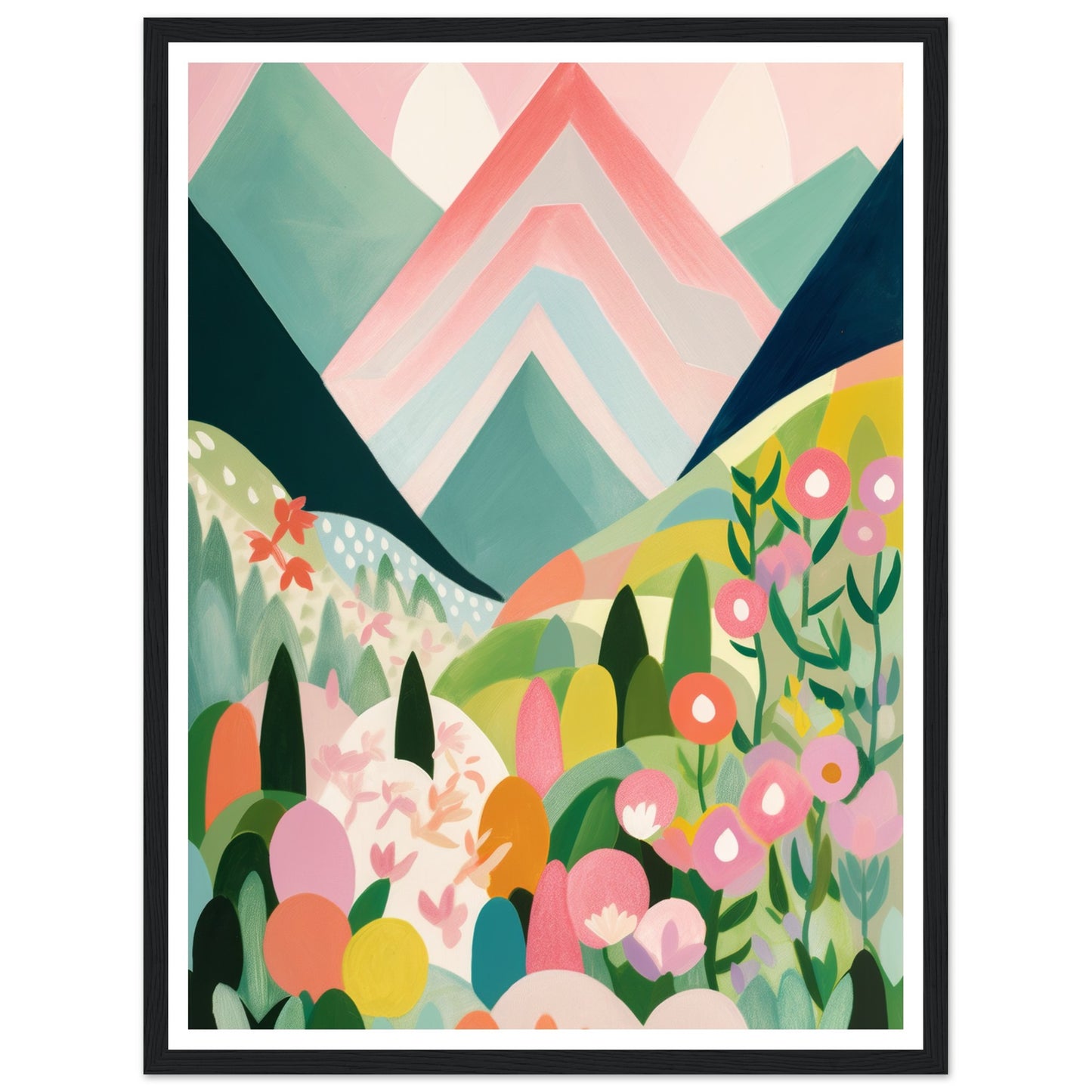 Blushing Pink Peaks Vibrant Abstract Landscape Wall Art Print