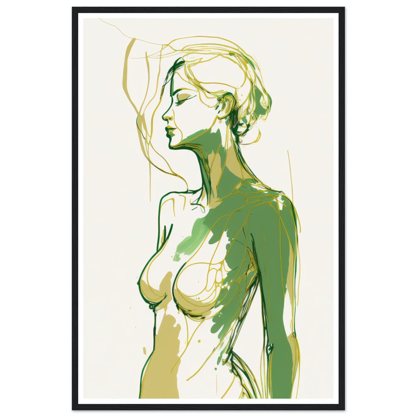 Elegant Woman in Green and Gold Wall Art Print