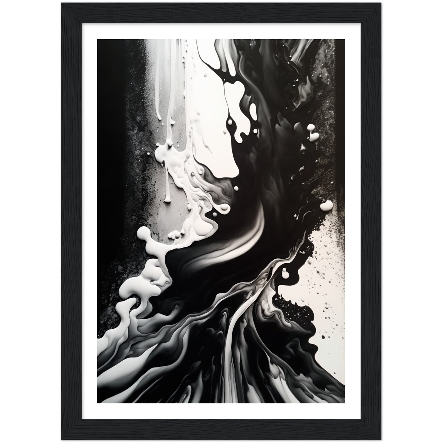 Organic Depths: Black & White Melt Painting Wall Art Print