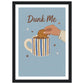Biscuit dunking into a striped mug art print in a black wood frame, A4