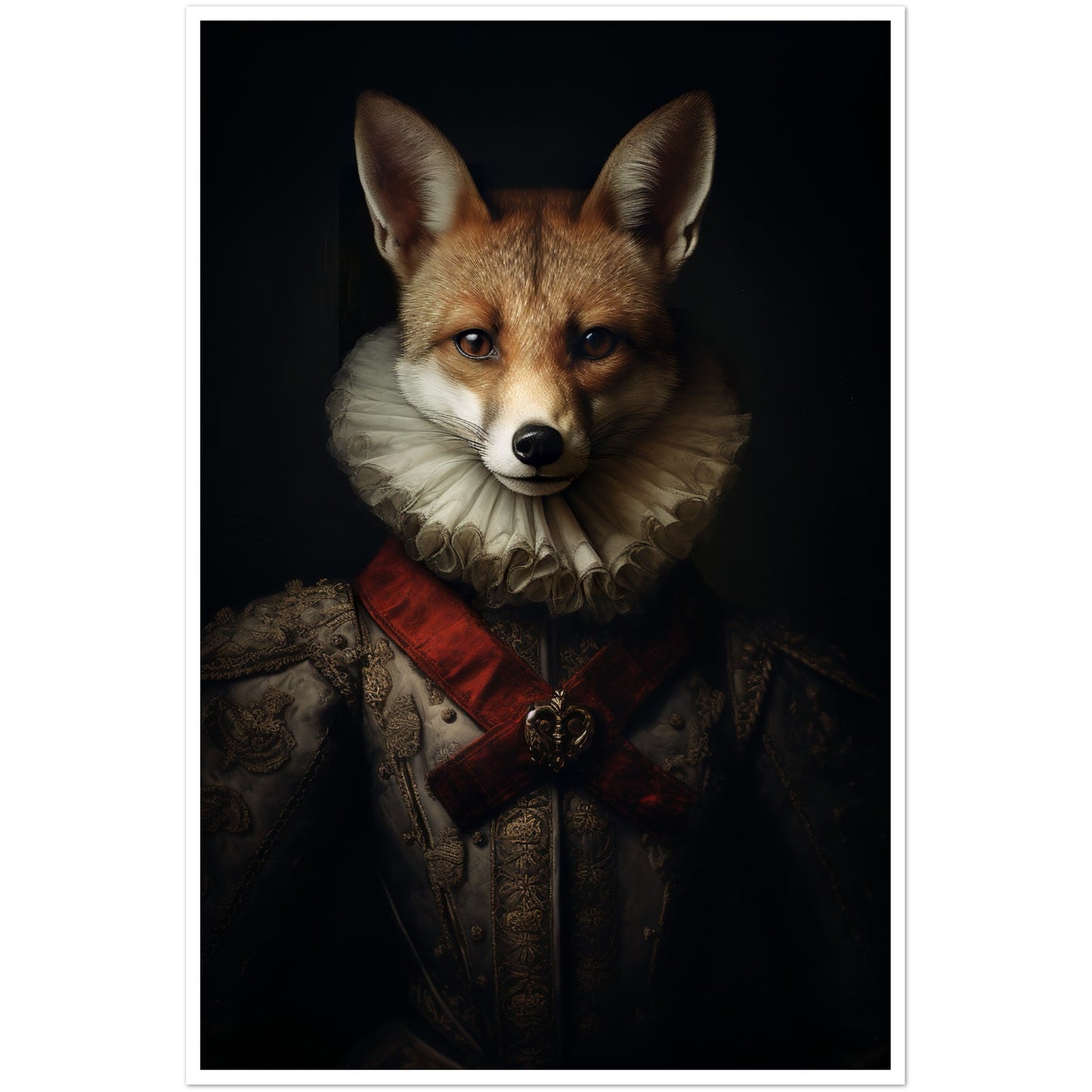 Vintage Tudor Neck Ruff Fox Portraiture Wall Art Print