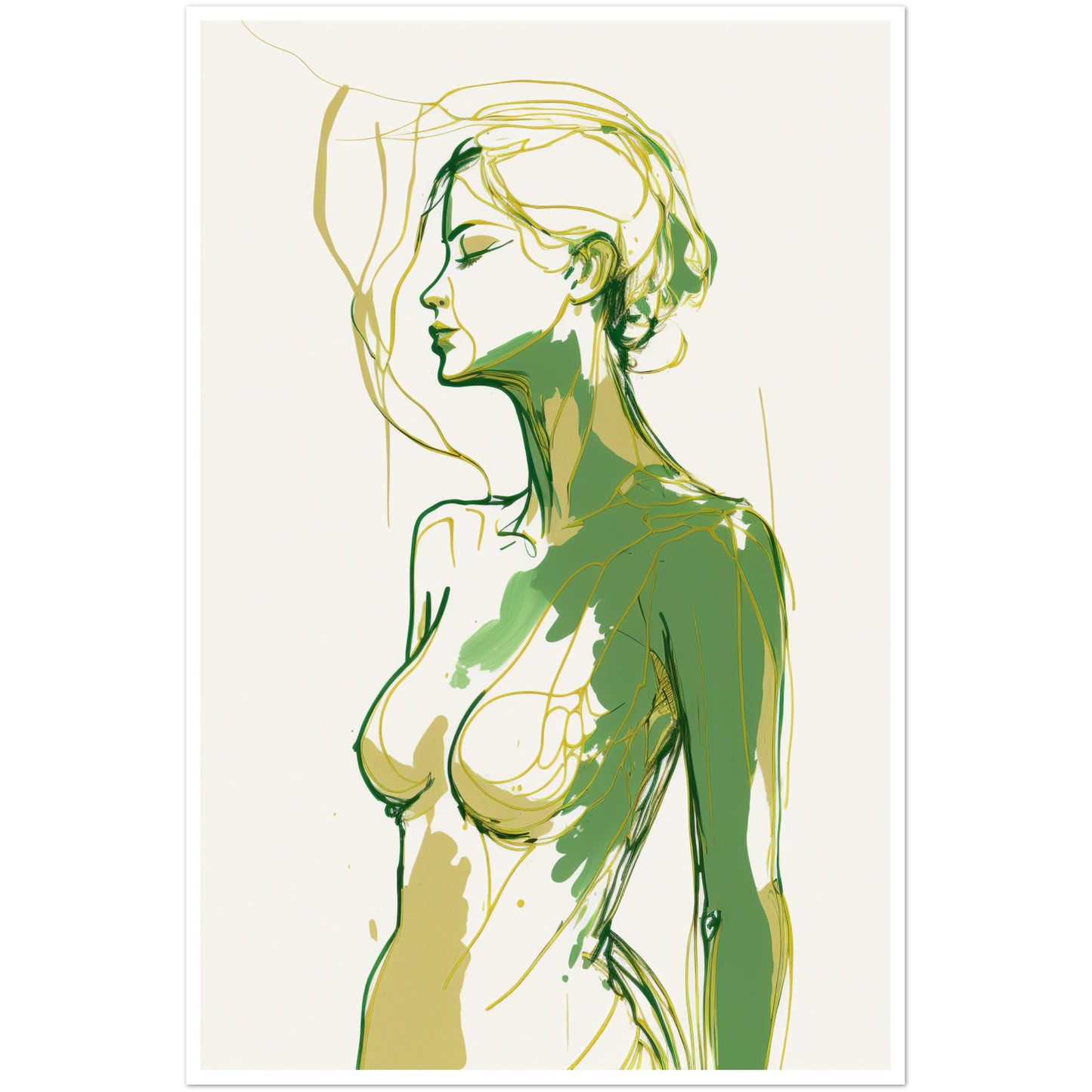 Elegant Woman in Green and Gold Wall Art Print