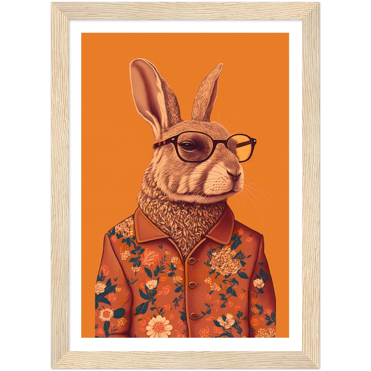 Floral Hipster Rabbit Wall Art Print