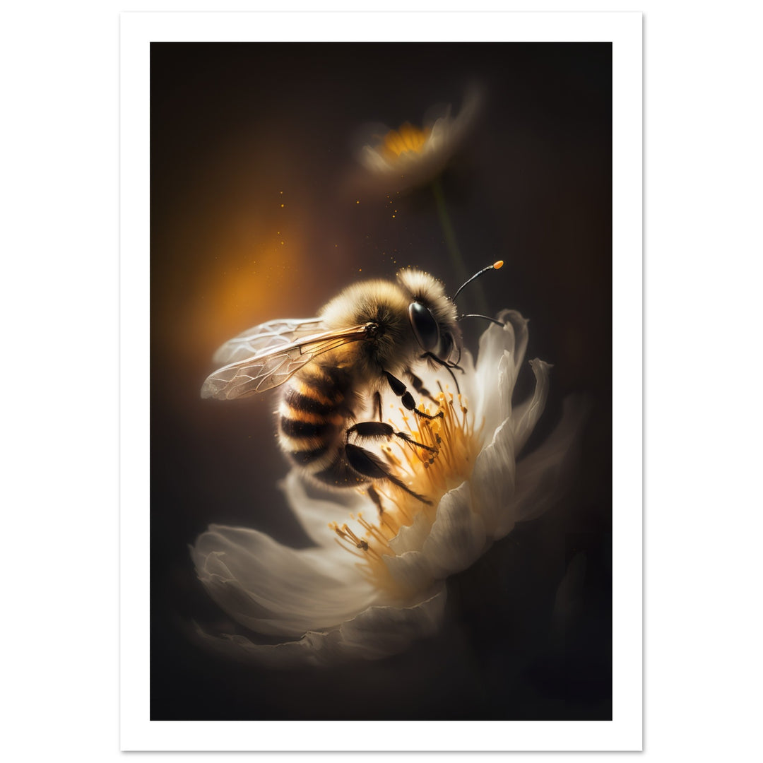 Close-Up of Bee and Flower Photograph Wall Art Print