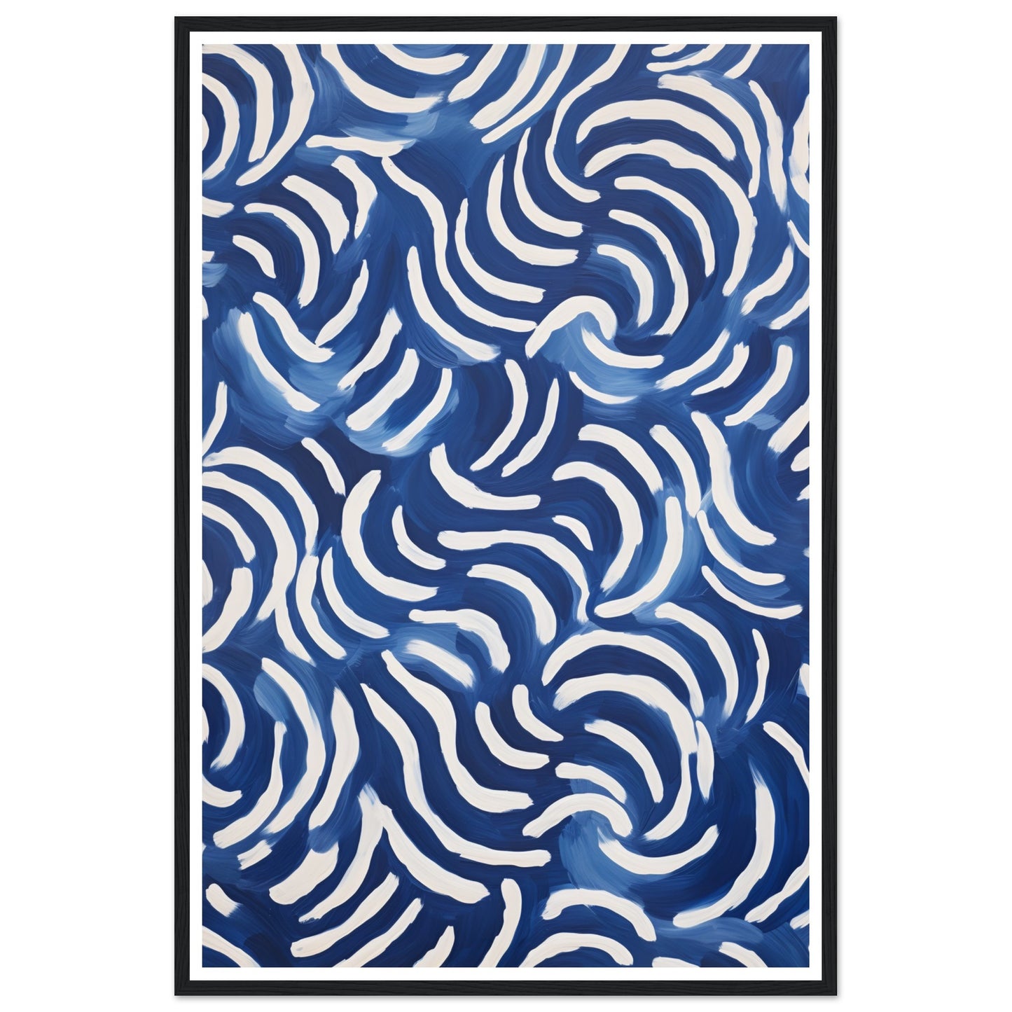 Blue Abstract Zig Zags Swirls & Curls Pattern Wall Art Print