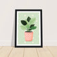 Playful Green House Plant in Pink Polka Dot Vase Wall Art Print