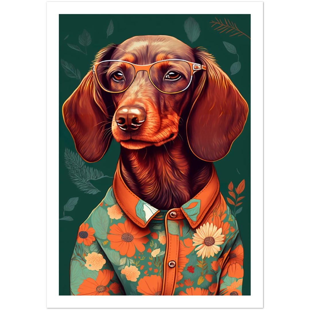 Floral Dachshund Dog Illustration Wall Art Print