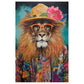 Flower Power Hippy Lion Wall Art Print