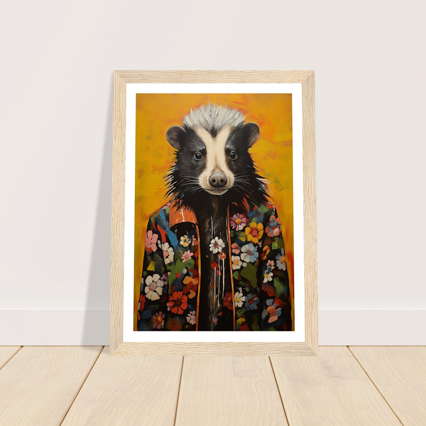 Groovy Hippy Skunk in Flower Power Jacket Wall Art Print