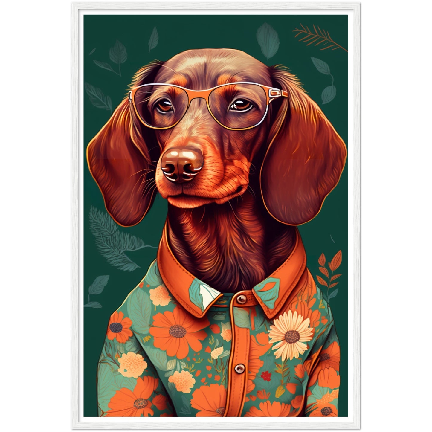 Floral Dachshund Dog Illustration Wall Art Print