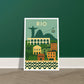 Rio de Janeiro cityscape and landmarks art print in a white wood frame, 60x90 cm
