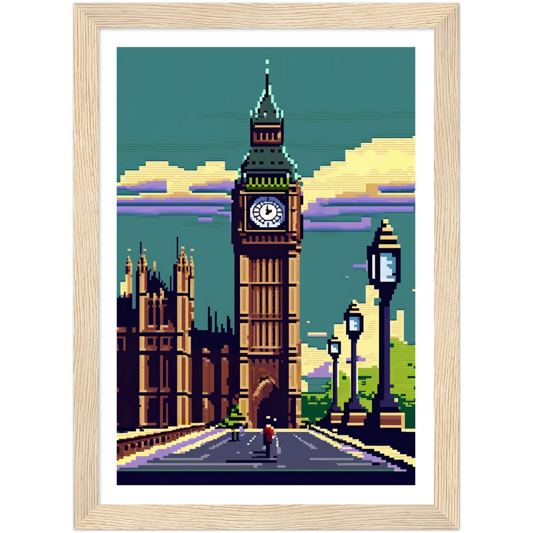Pixelated London: Big Ben Retro Illustration Wall Art Print