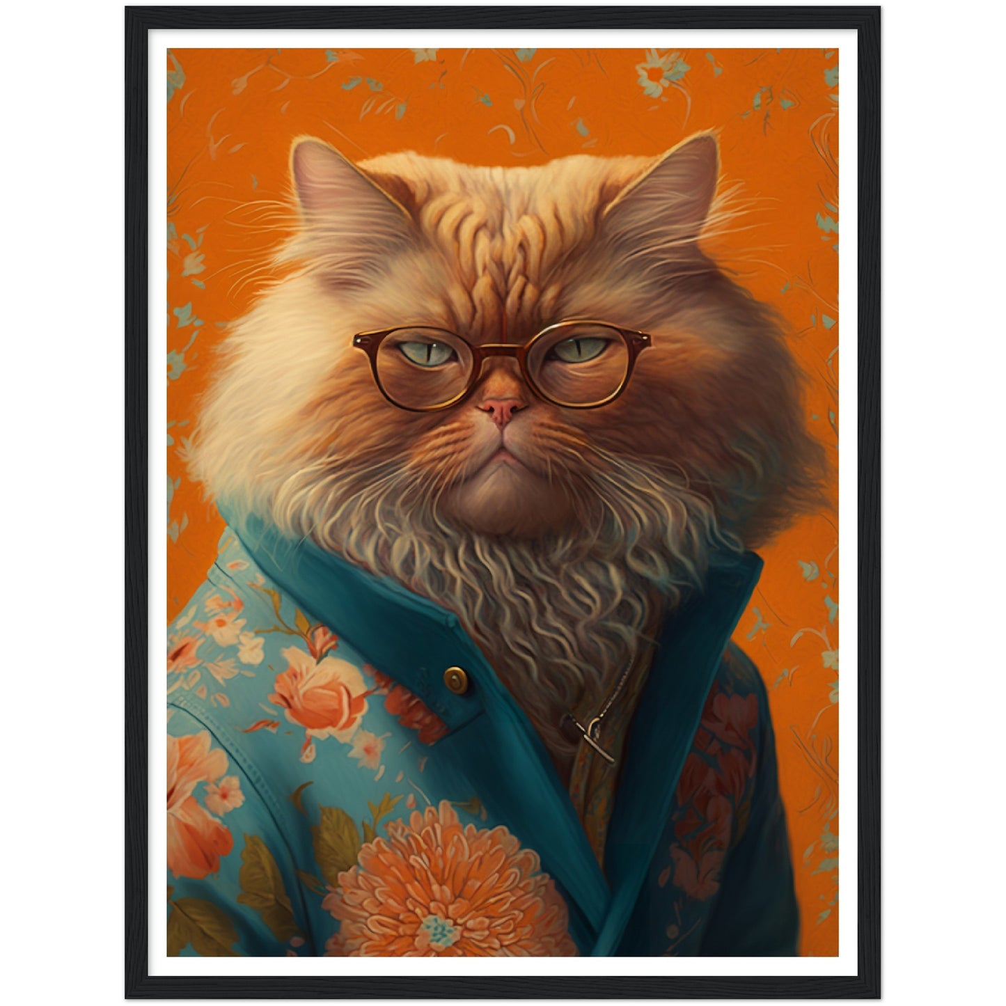 Floral Persian Cat Portraiture Wall Art Print