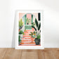 Mediterranean Stairs and Vibrant Potted Plants Wall Art Print