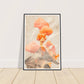 Volcano with orange smoke art print in a black wood frame, 60x90 cm
