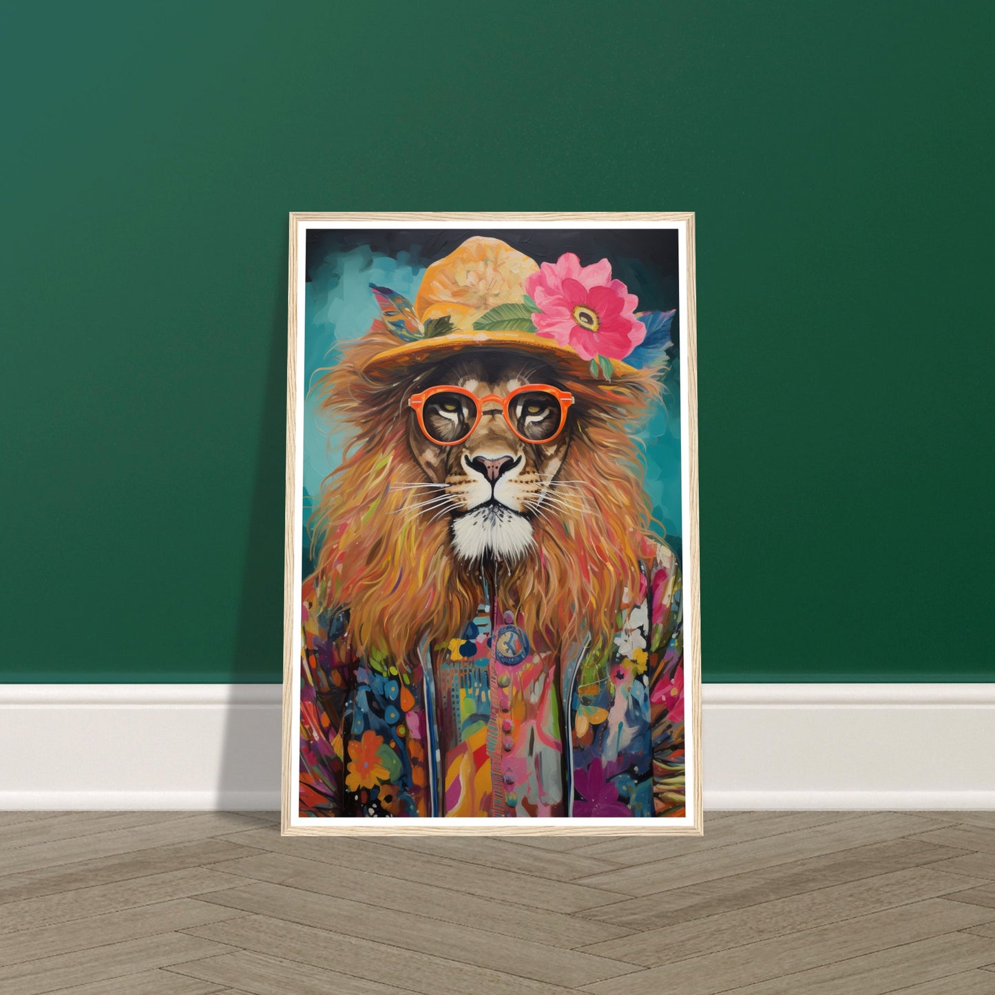 Flower Power Hippy Lion Wall Art Print