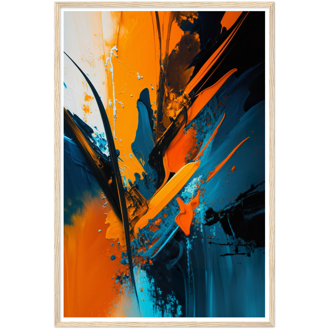 Nature's Emotive Abstract Orange & Blue Brushstrokes Wall Art Print