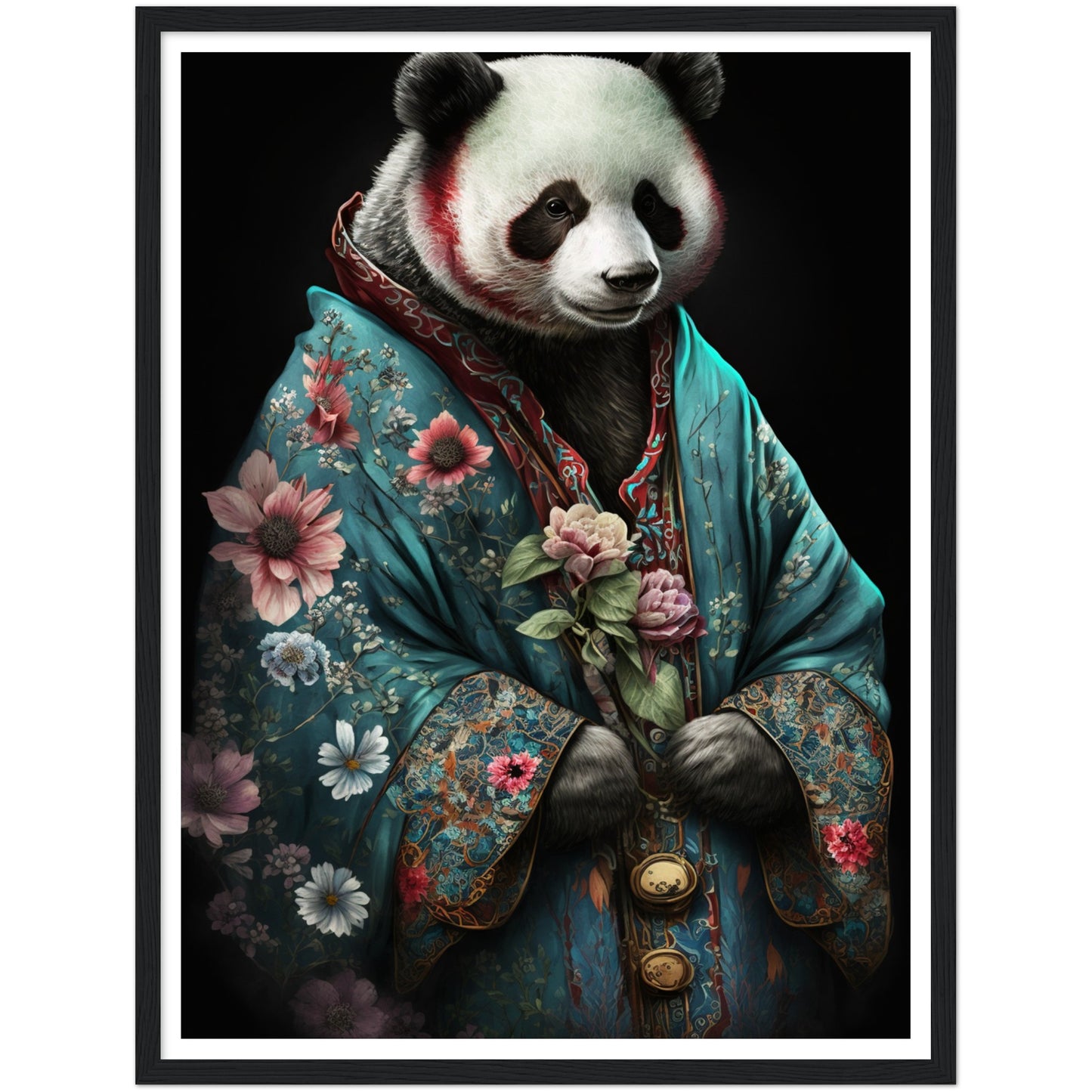 Panda in Kimono Illustration Wall Art Print