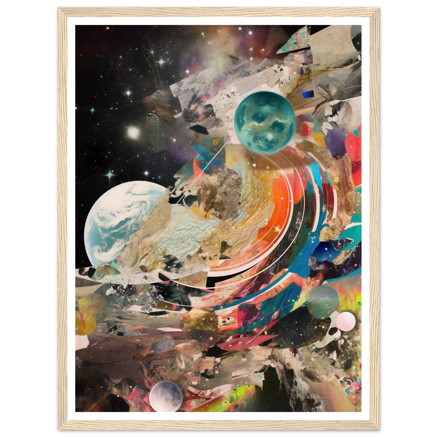 Celestial Collage Embrace Abstract Galaxy Wall Art Print