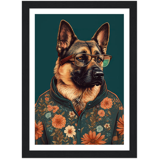 Floral Fashionista German Shepherd Dog Wall Art Print