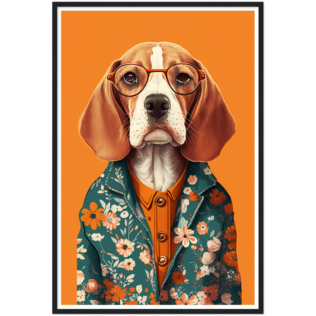 Fashionable Floral Beagle Dog Illustration Wall Art Print