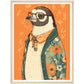 Penguin Chic Floral Jacket Illustration Wall Art Print