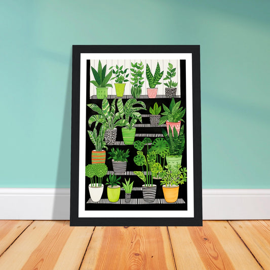 Folklore-Inspired Staircase and Potted Plants Wall Art Print