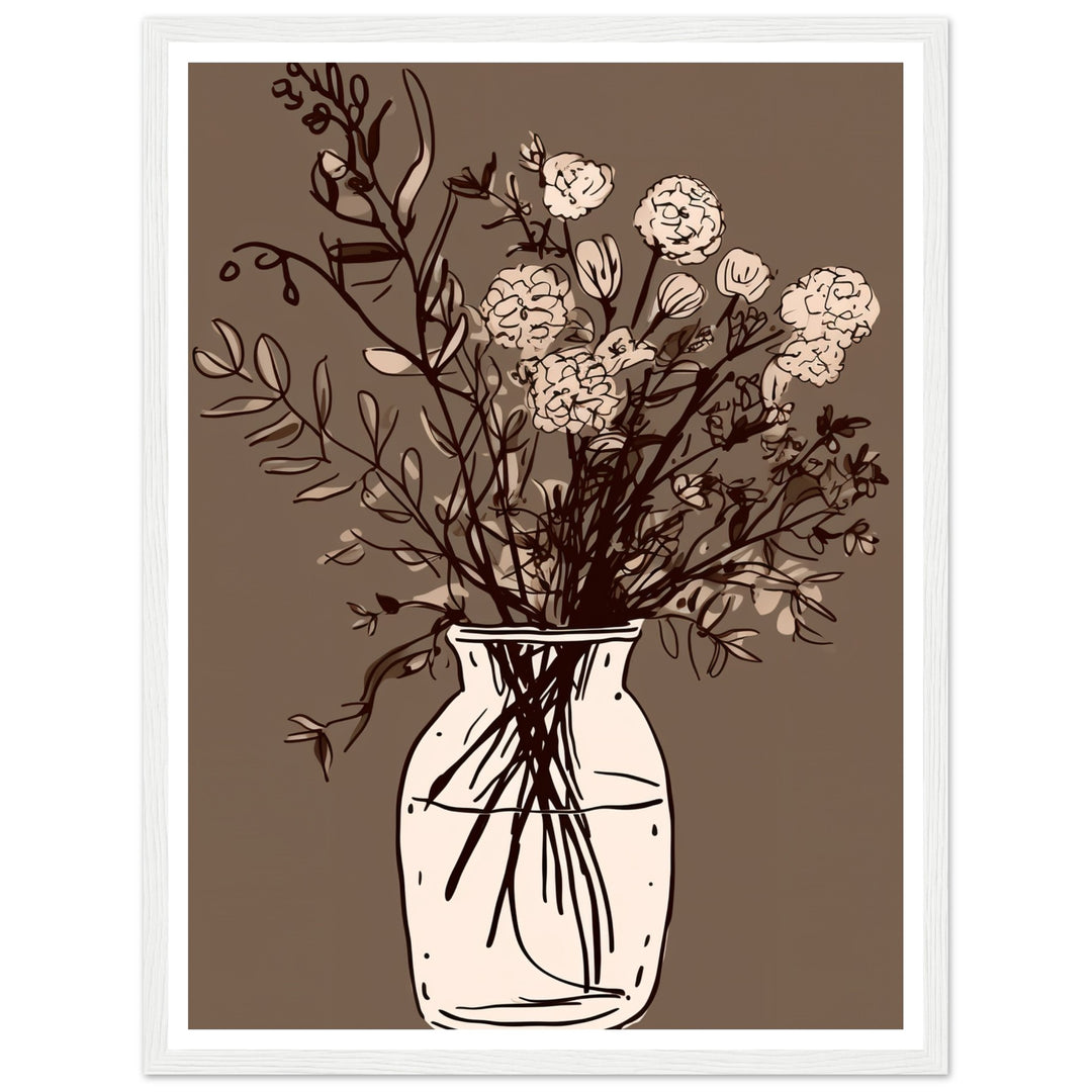 Minimalist Cottagepunk Flower Bouquet Sketch Wall Art Print