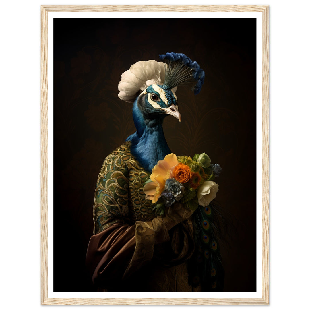 Regency Peacock Art Print - Elegant Floral Majesty