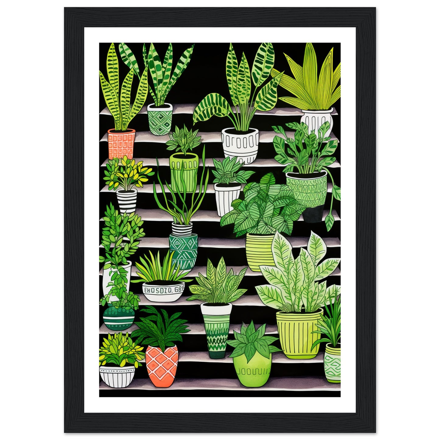 Vibrant Contrasting Potted House Plants Wall Art Print