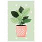 Playful Green House Plant in Pink Polka Dot Vase Wall Art Print