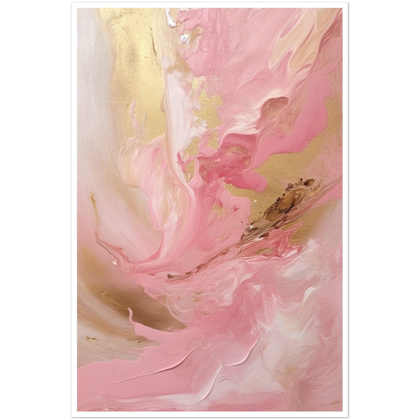 Melting Waves of Pink and Gold Abstract Painting Wall Art Print