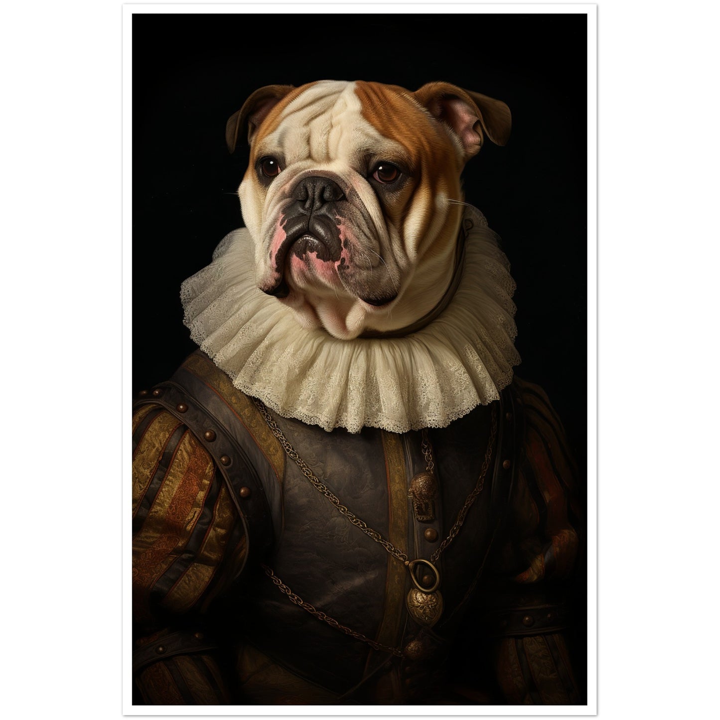 Vintage Tudor-Era Bulldog Portrait Wall Art Print