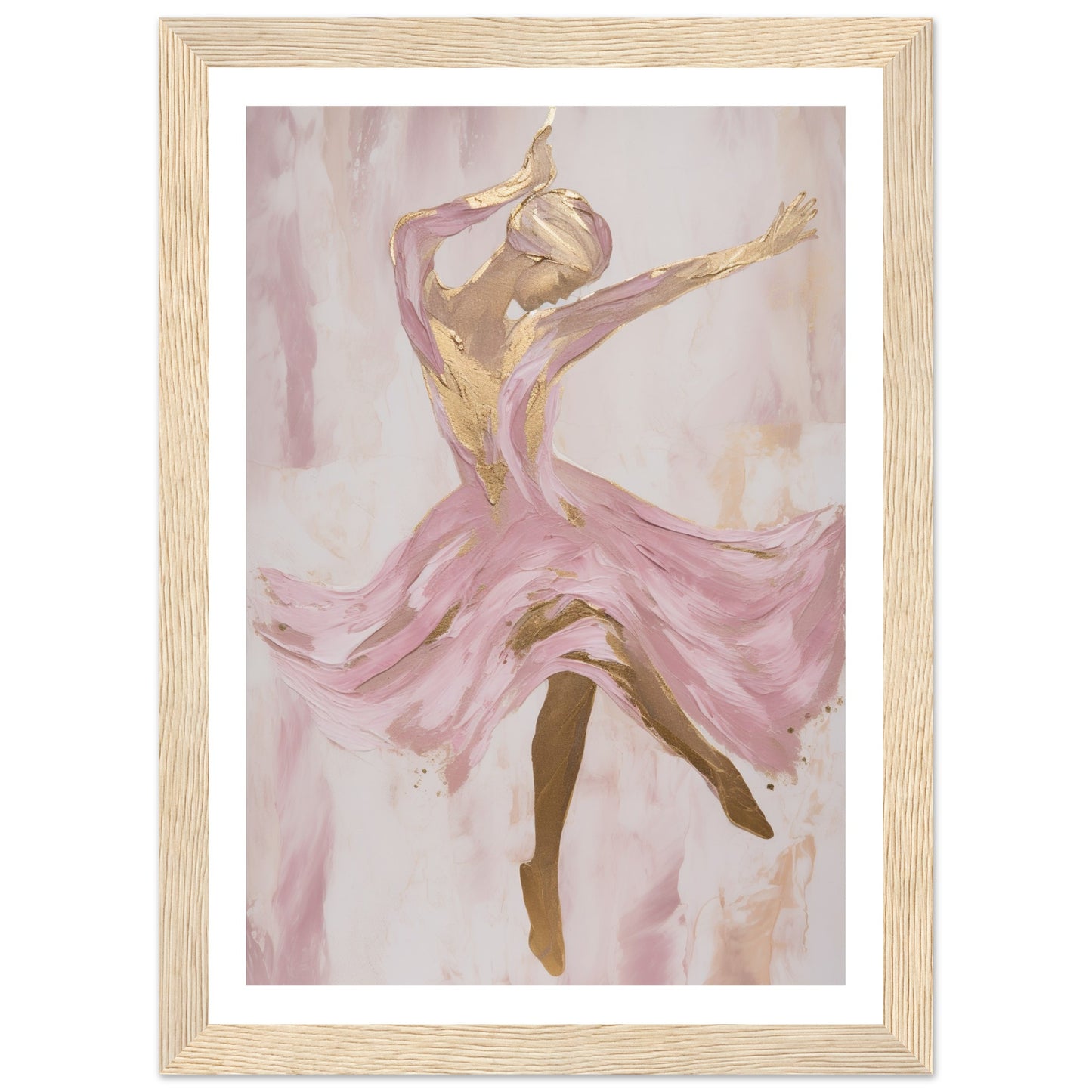 Fluid Ballet Dancer in Pink and Gold Wall Art Print