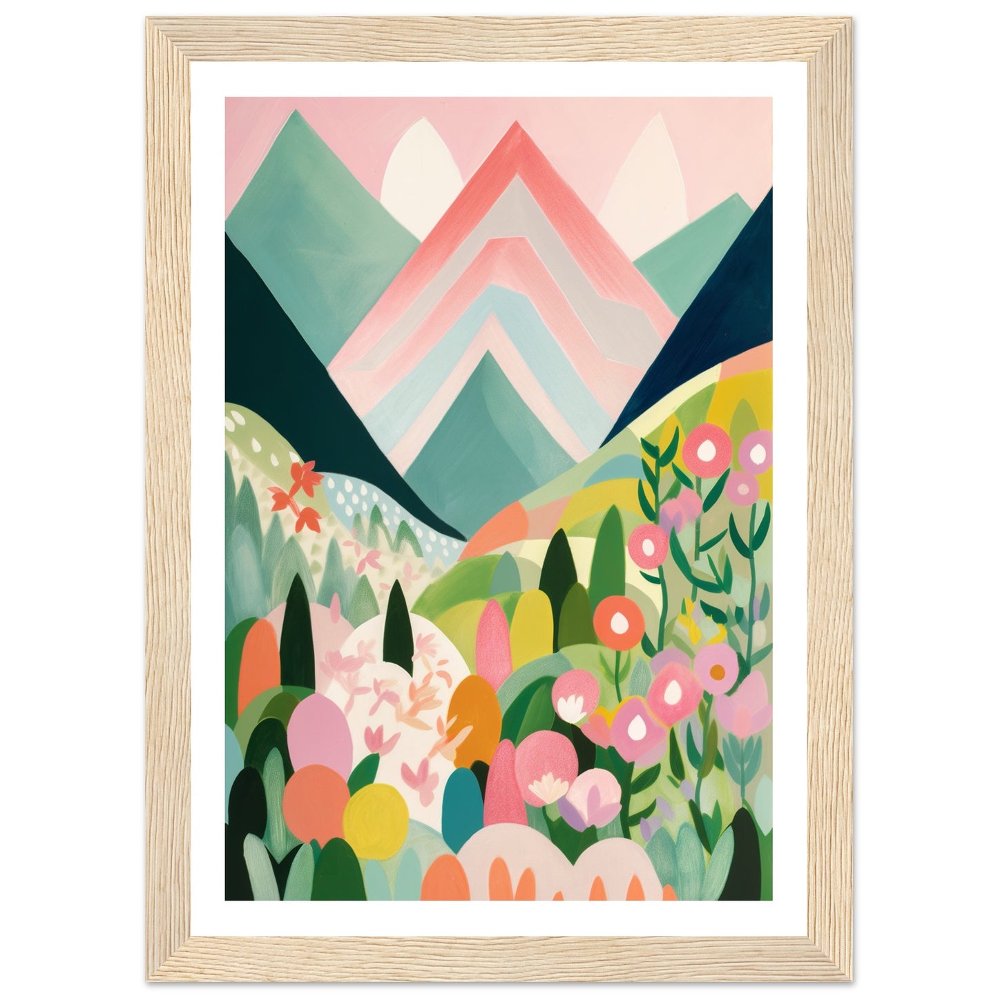 Blushing Pink Peaks Vibrant Abstract Landscape Wall Art Print