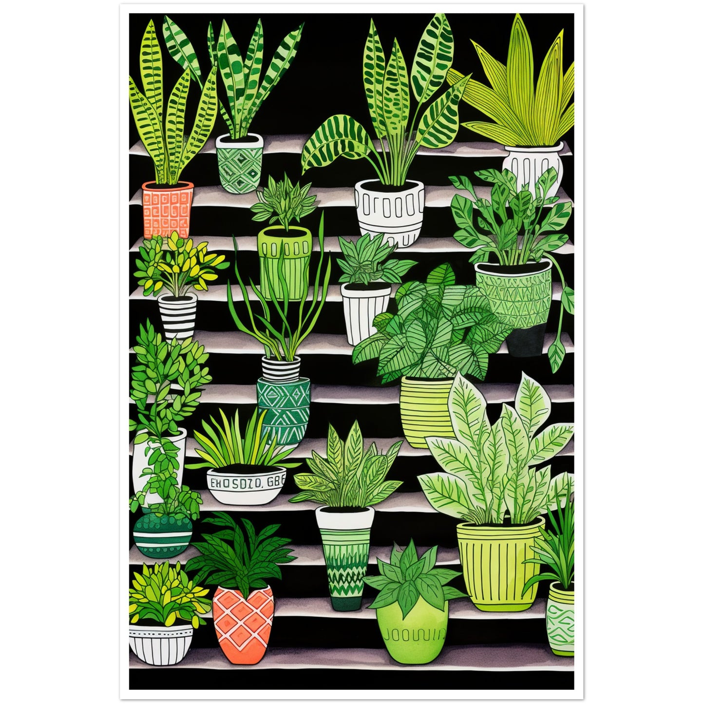 Vibrant Contrasting Potted House Plants Wall Art Print