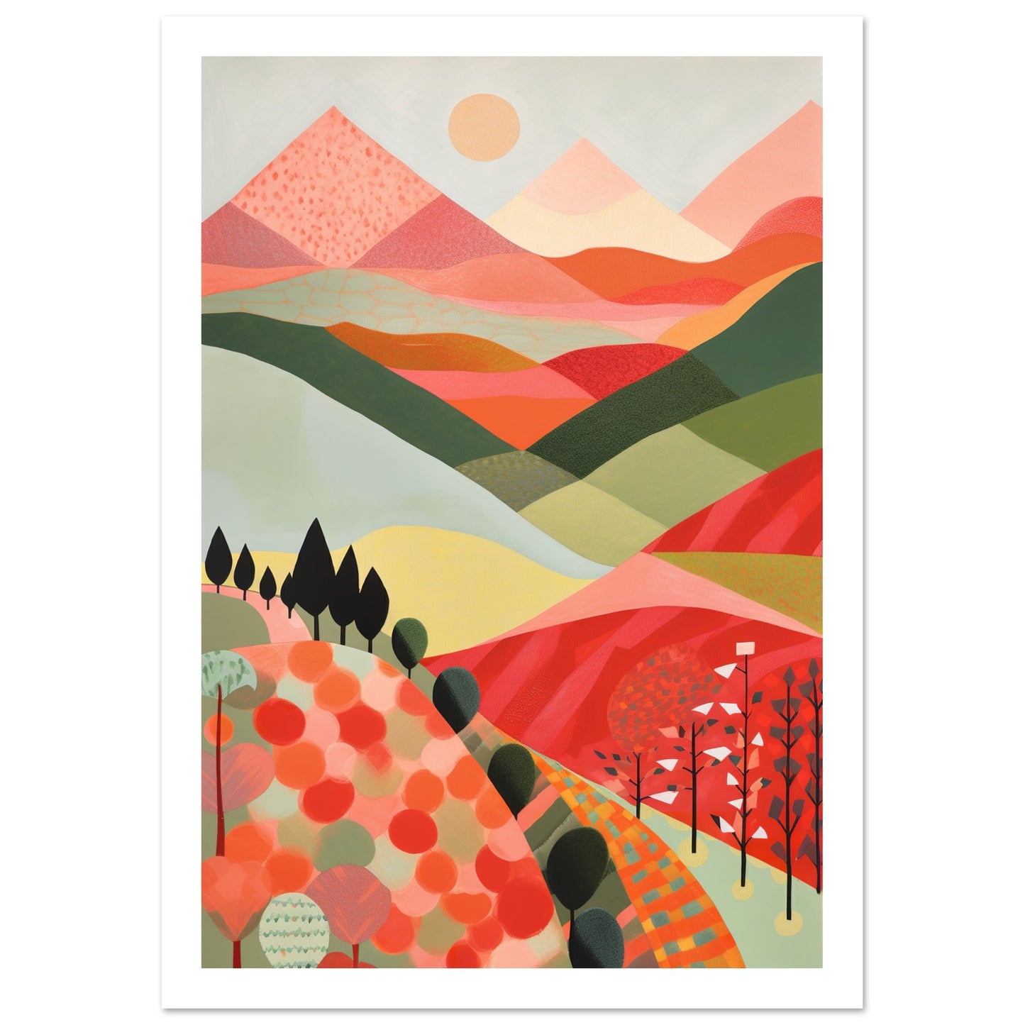 Crimson Peaks Abstract Landscape Patterns Wall Art Print