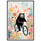 Folklore-Inspired Bear on Bike Floral Wall Art Print