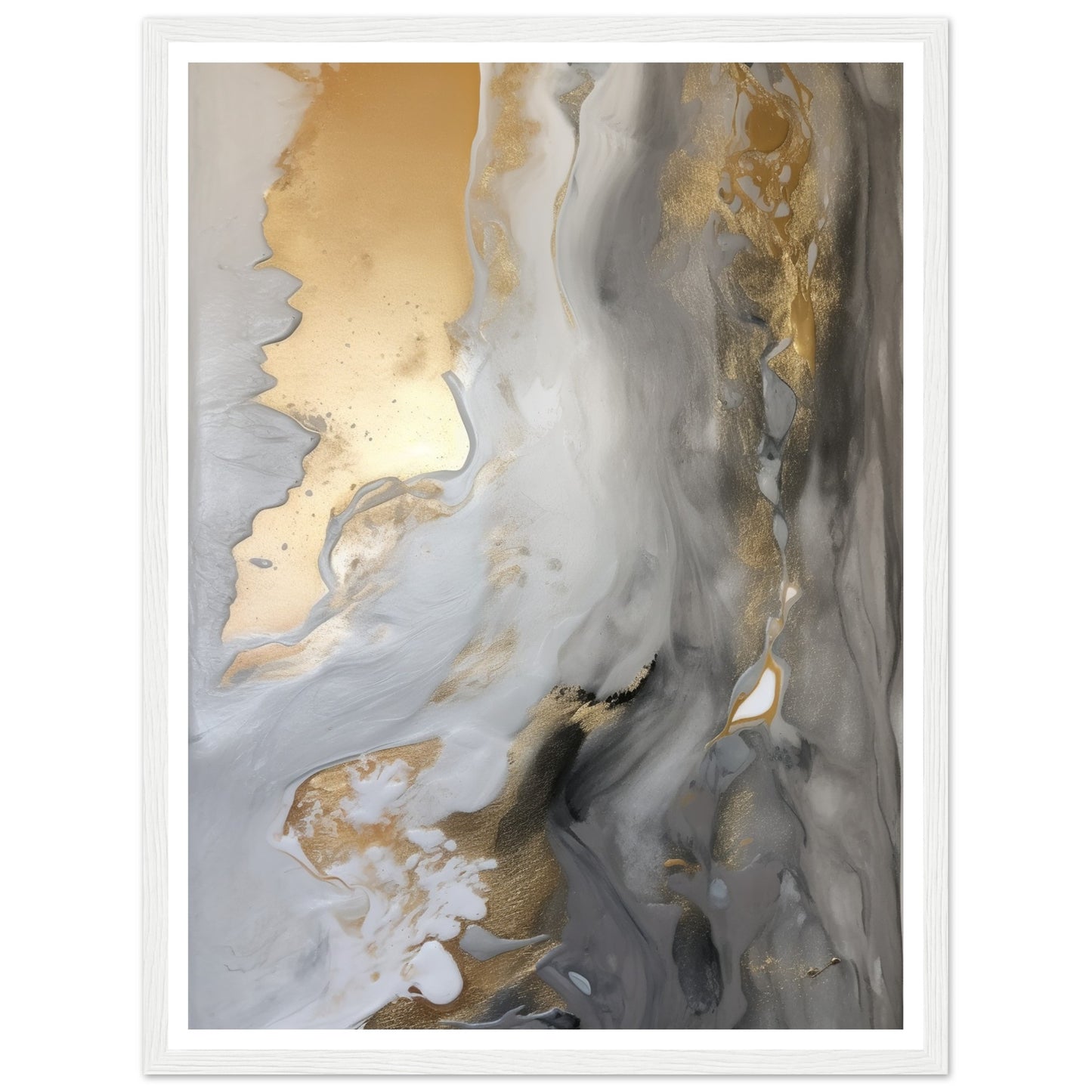 Fluid Melodies of Black, White, and Gold Abstract Wall Art Print