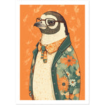 Load image into Gallery viewer, Penguin Chic Floral Jacket Illustration Wall Art Print
