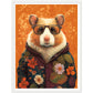 Floral Fashionista Hamster Illustration Wall Art Print