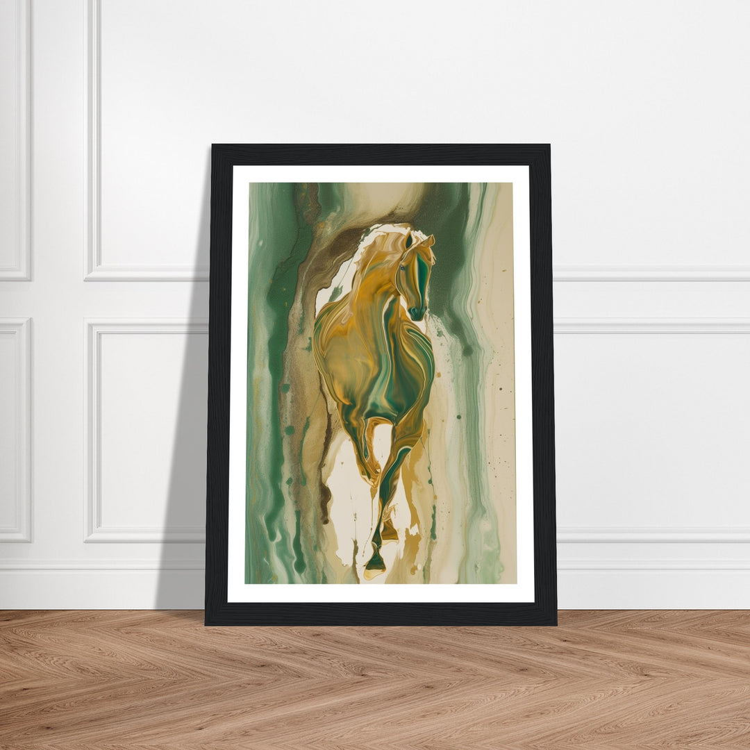 Golden Gallop - Fluid Green and Gold Horse Wall Art Print