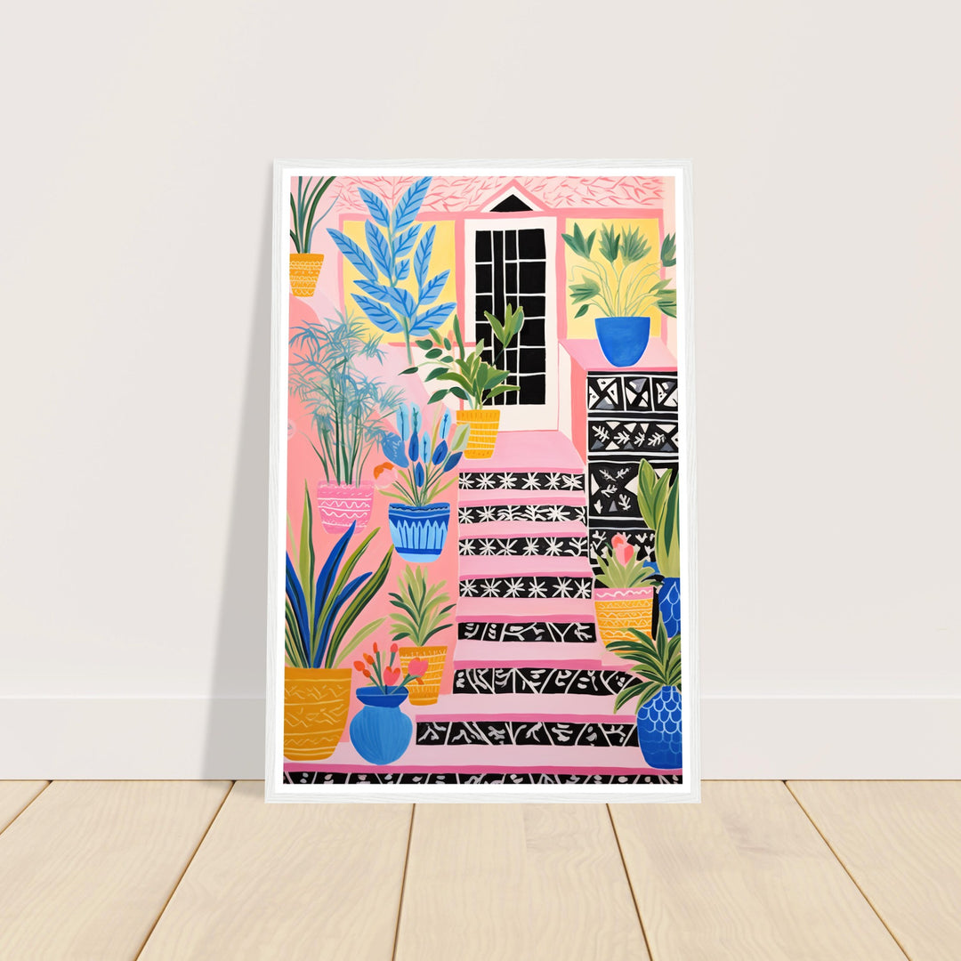 Quirky Pink Cottage Potted Flower Stairs