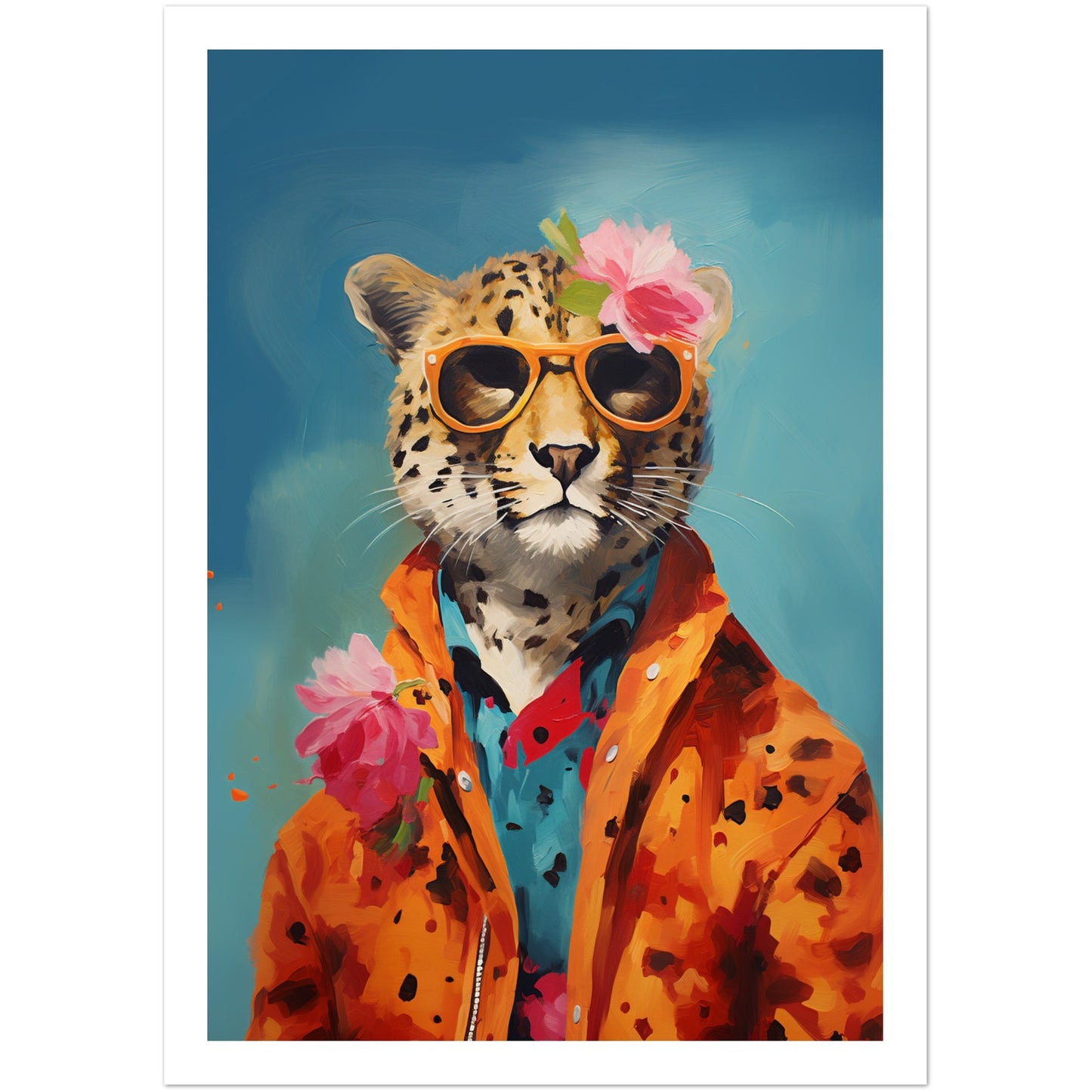 Cheetah in Floral Attire Wall Art Print