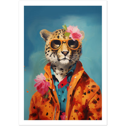 Cheetah in Floral Attire Wall Art Print