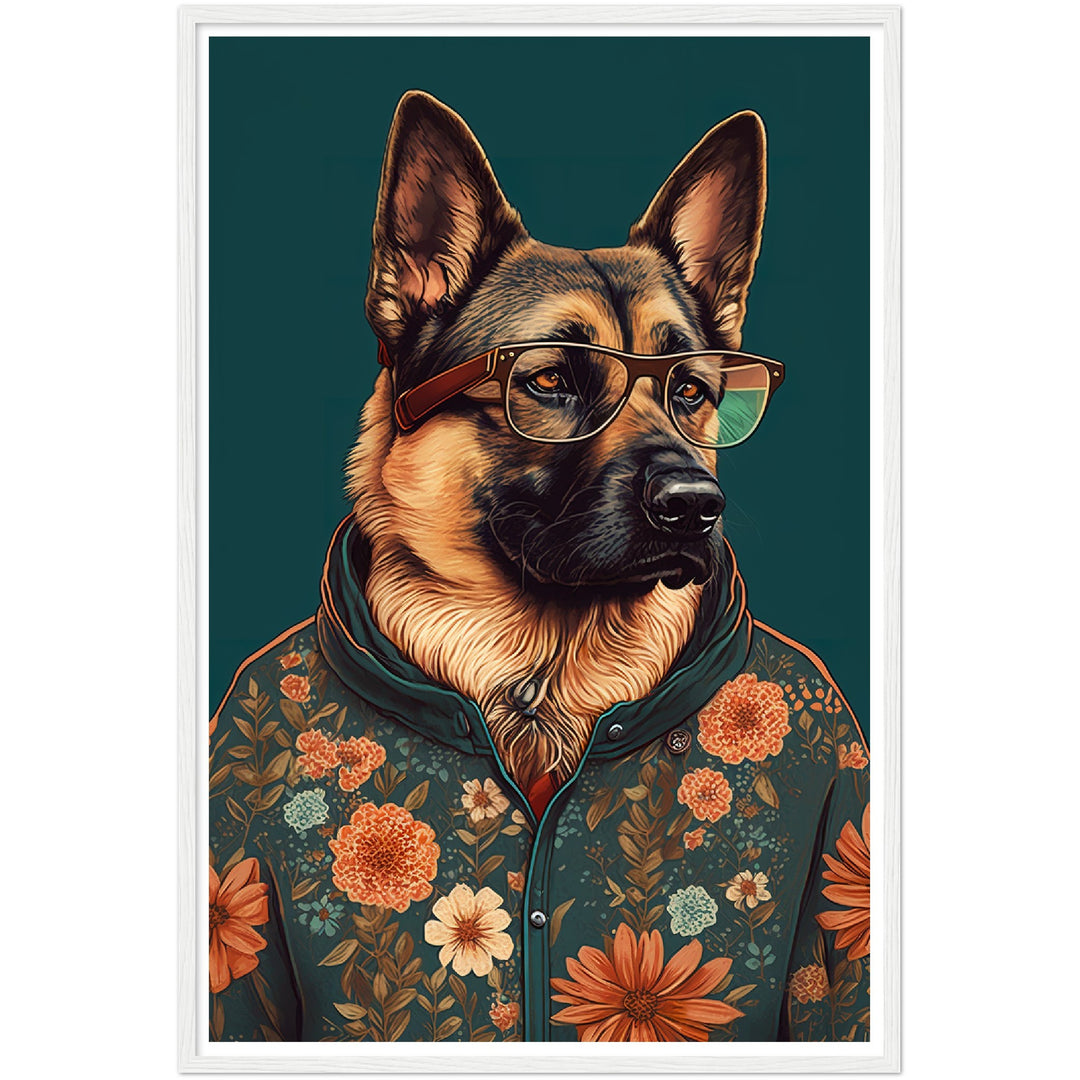 Floral Fashionista German Shepherd Dog Wall Art Print
