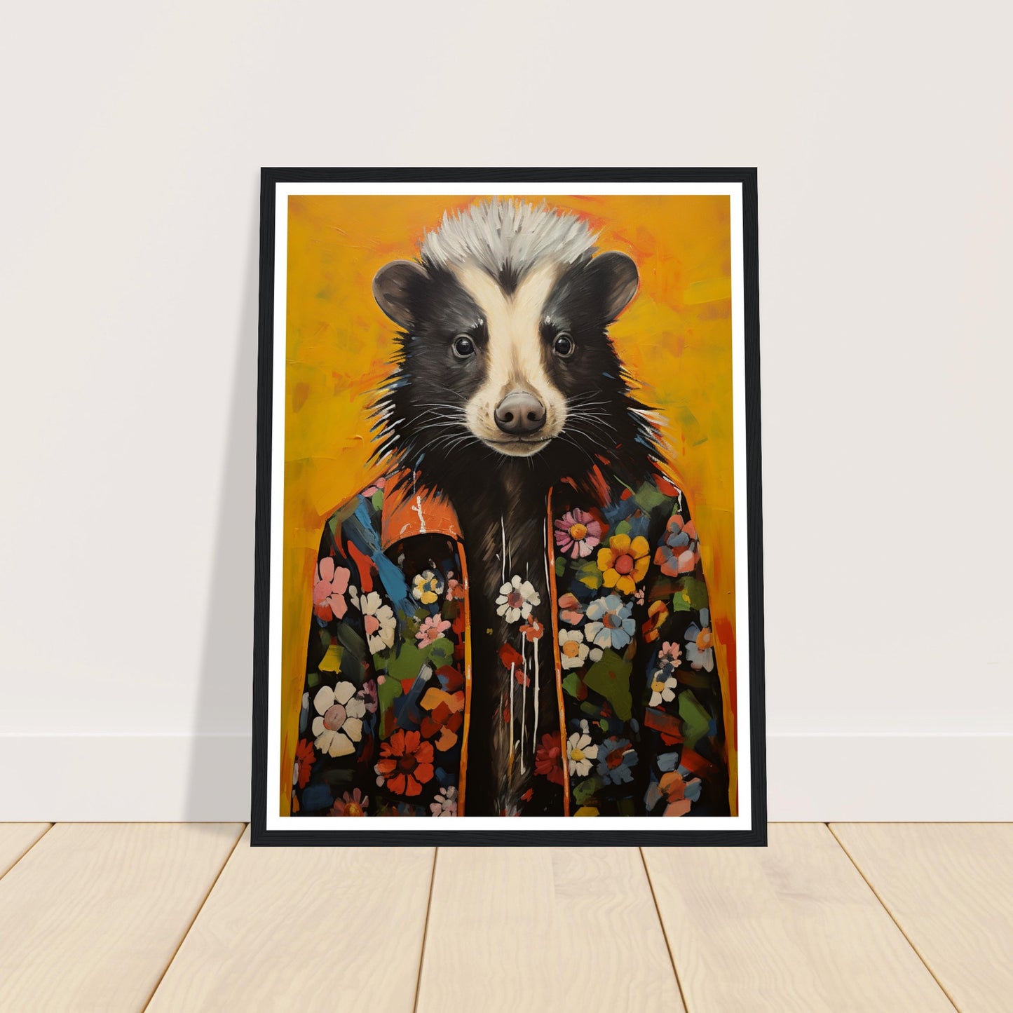 Groovy Hippy Skunk in Flower Power Jacket Wall Art Print