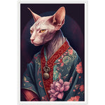Load image into Gallery viewer, Sphynx Cat Wearing Japanese Kimono Wall Art Print